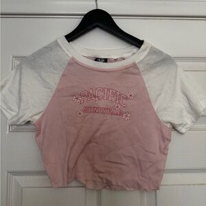 PacSun Pink and White Graphic Baby Tee